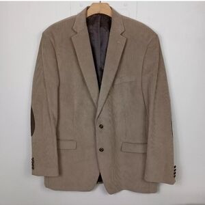 Chaps Mens Corduroy Sport Coat 46L Tan Elbow Patches Two Button Blazer Jacket